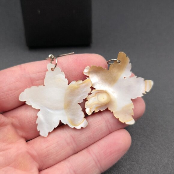 Silver Over Copper Carved Shell Starfish Beautiful Earrings A6112 - Picture 3 of 5
